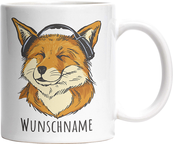 Fuchs mit Kopfhörern Personalisierbar Name Witzige Tasse kaufen Geschenk