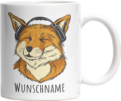 Fuchs mit Kopfhörern Personalisierbar Name Witzige Tasse kaufen Geschenk