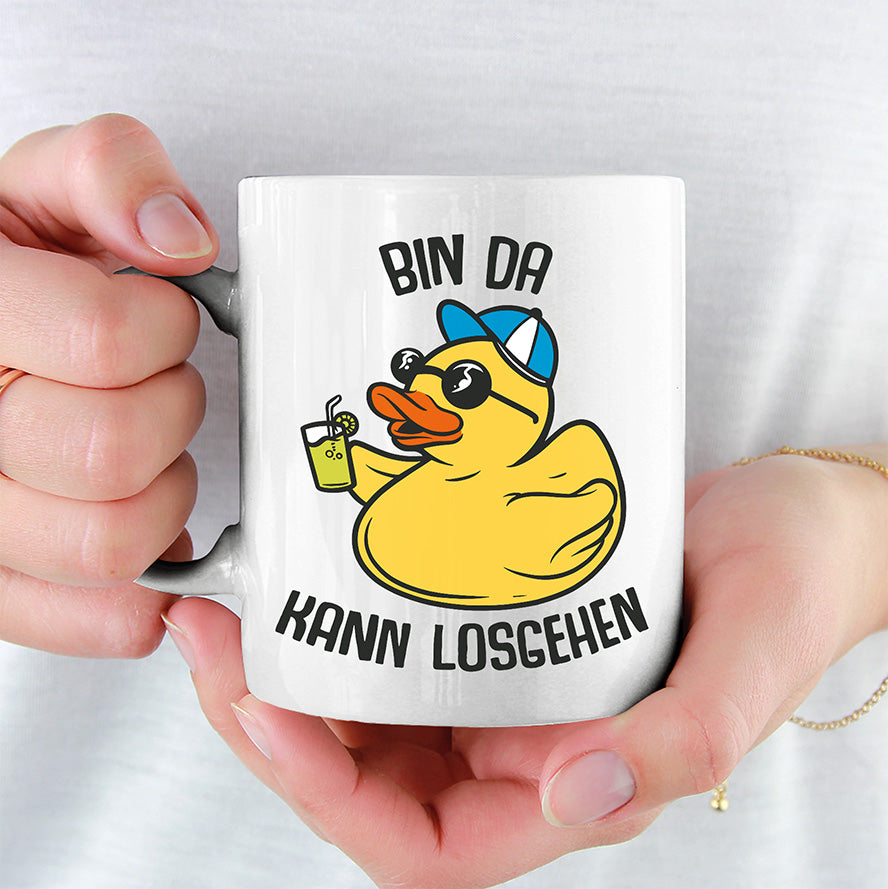 Bin da kann losgehen Badeentchen Lustige Kaffeetassee online kaufen Geschenkidee