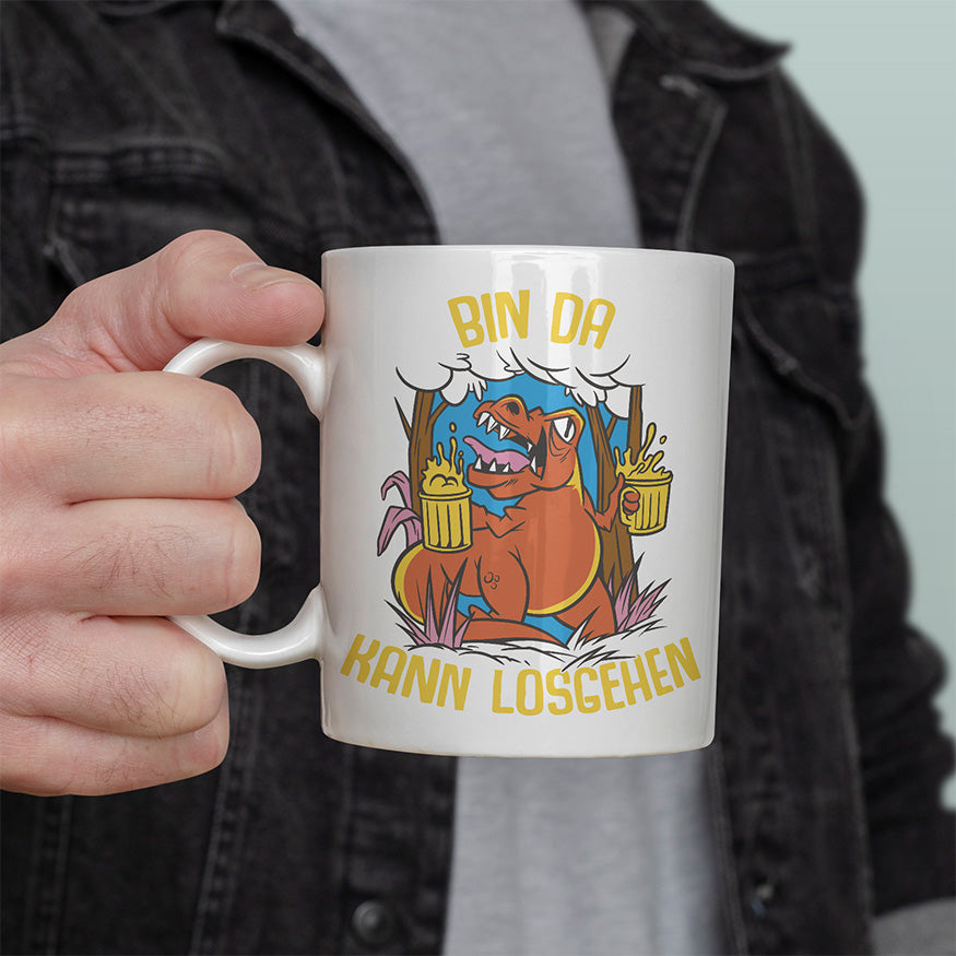 Bin da kann losgehen T Rex Bier Lustige Kaffeetassee online kaufen Geschenkidee