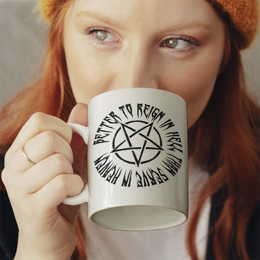 Lieber in der Hölle regieren als im Himmel dienen Lustige Kaffeetassee online kaufen Geschenkidee
