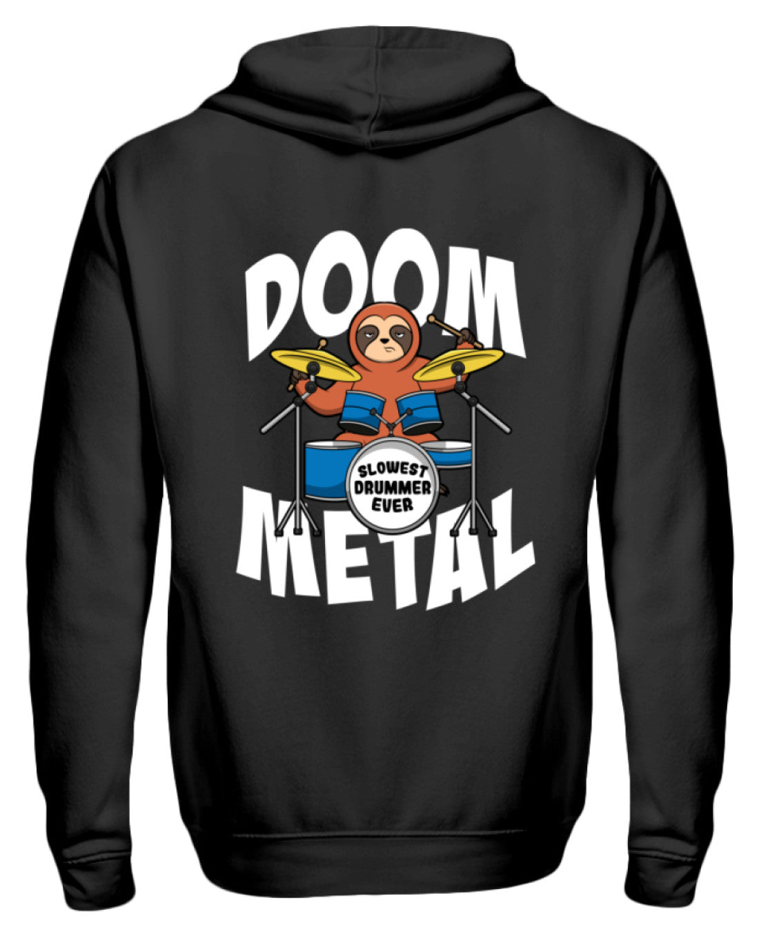 Lustiger Doom Metal Drummer Faultier | Zipper Hoodie in Schwarz in Größe S