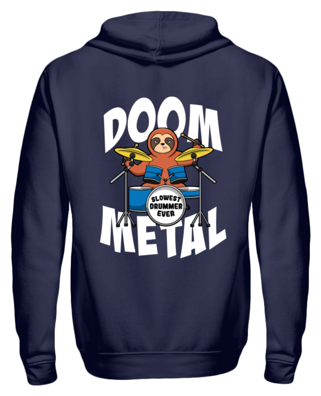 Zeigt funny doom metal sloth drummer zip hoodie in Farbe Schwarz